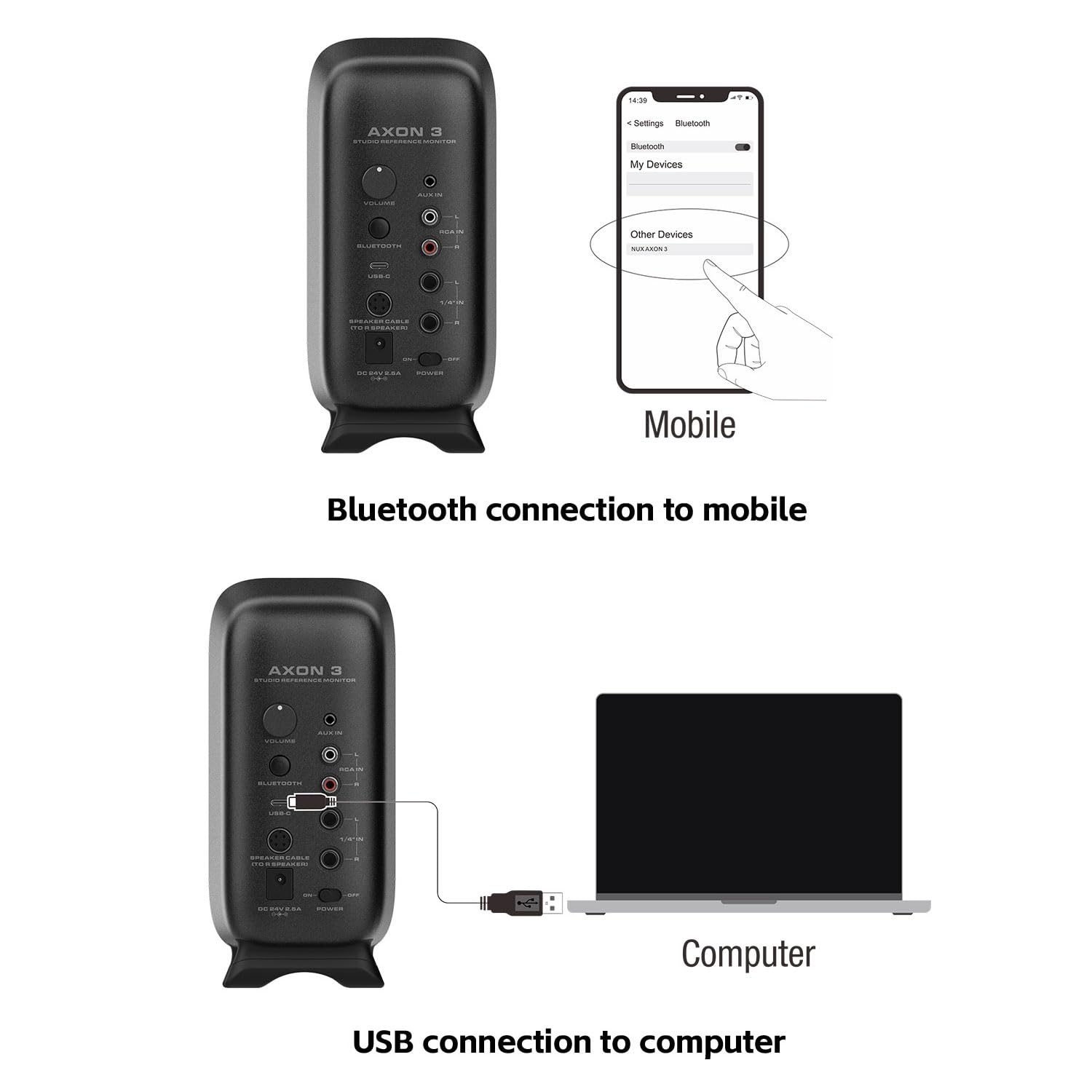 Nux Axon 3 monitory studyjne głośnik biały z keepdrum kabel jack