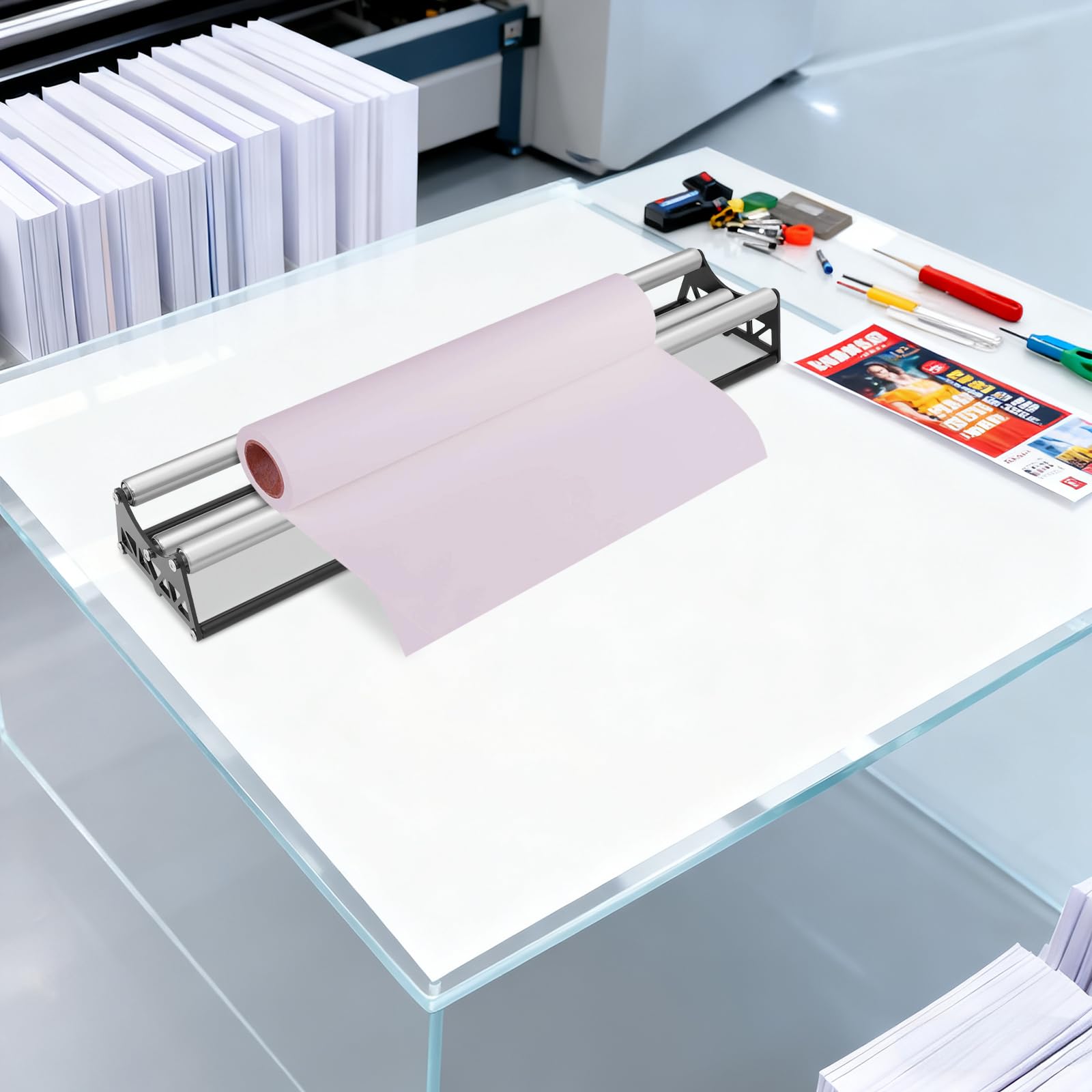 Generisch Packpapier-Abroller 100cm Rollenhalter Materialhalter aus Edelstahl Rollenmaterialhalter, Rollenmaterialgestell für Branchen Werbung, Bekleidung, Elektronik