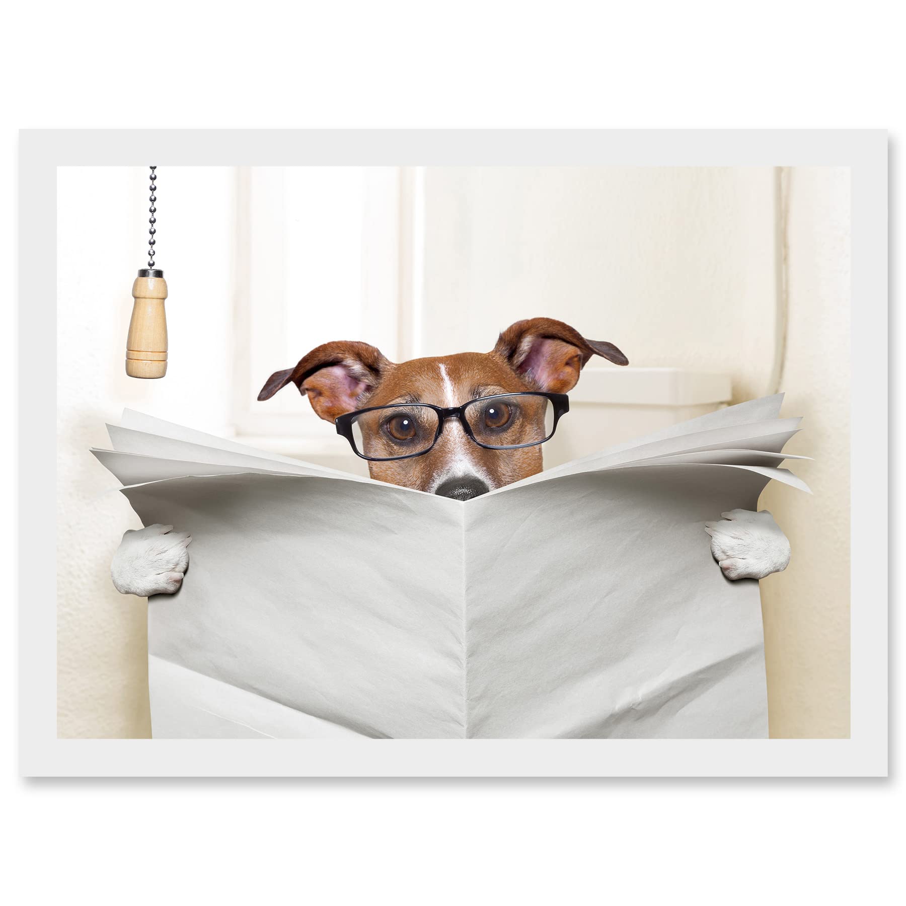 Artery8 Jack Russell Dog Toilet Reading Newspaper Photo Mock Up A4 Artwork Framed Wall Art Print