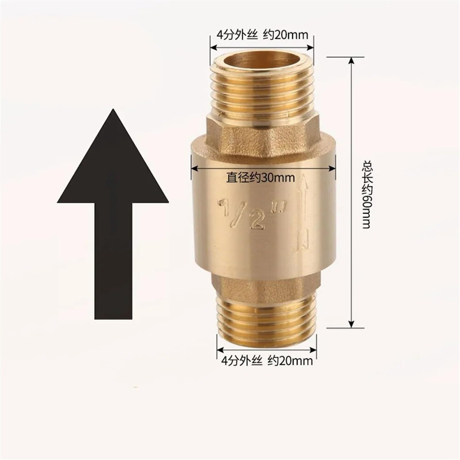 1/2" 3/4" 1" 1-1/4" 1-1/2" 2" Filettatura Maschio Femmina Ottone Valvola di ritegno a Molla in Linea della Pompa dell'Acqua unidirezionale(Male to Male,0.75 inch)