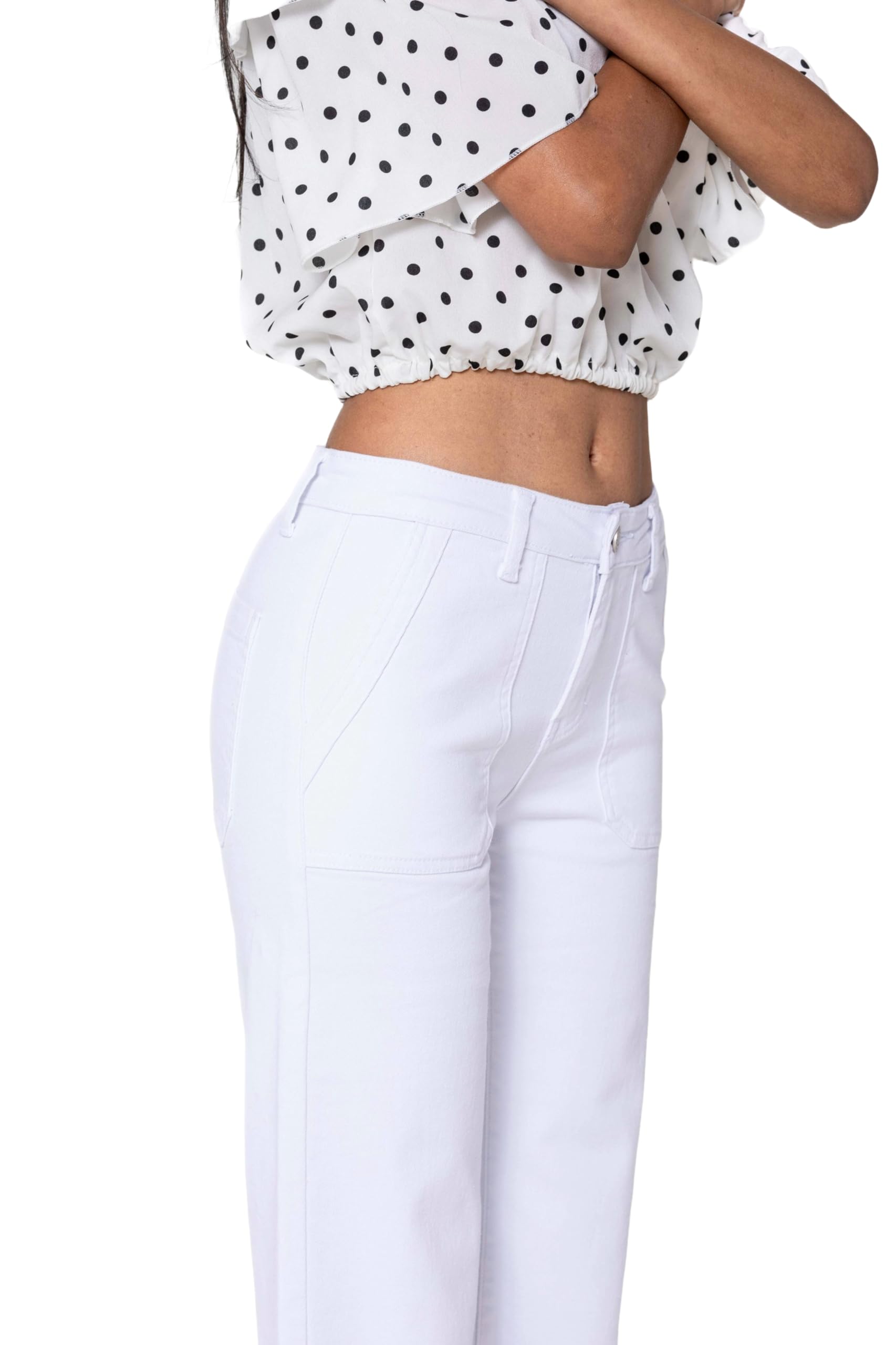 Nina Carter P512 Pantalones vaqueros acampanados para mujer, corte 7/8, cintura media, elásticos, dobladillo deshilachado, aspecto desgastado, pantalones acampanados con costuras decorativas y