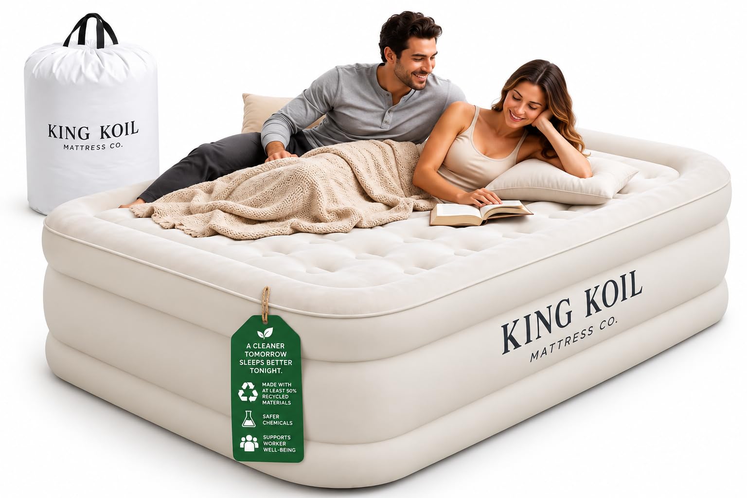 King Koil Air Mattress Full with Built-in Pump, Raised Airbed