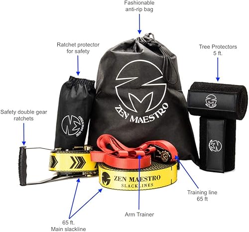 Miniatura 2 de Slackline - Kit completo de 65 pies con protectores de árbol y trinquete línea de entrenamiento opcional bolsa de transporte para entrenamiento de