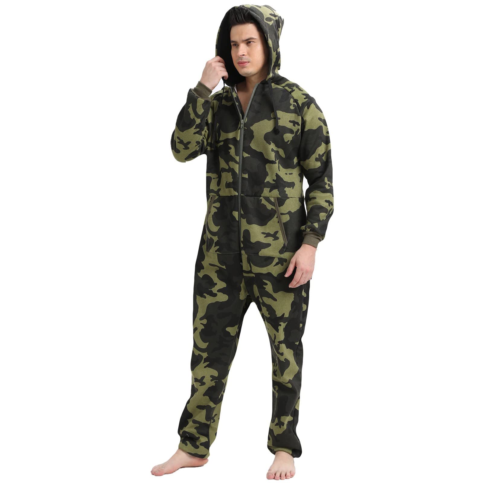 XIUH Jumpsuit Herren Fleece Einteiler Onesie Schlafanzug Kuschelig Einteiler SchlafanzüGe Mit Kapuze Hausanzug Kapuze Reißverschluss Einteiler Onesie Schlafanzug Overall Lang Pyjama Hausanzug