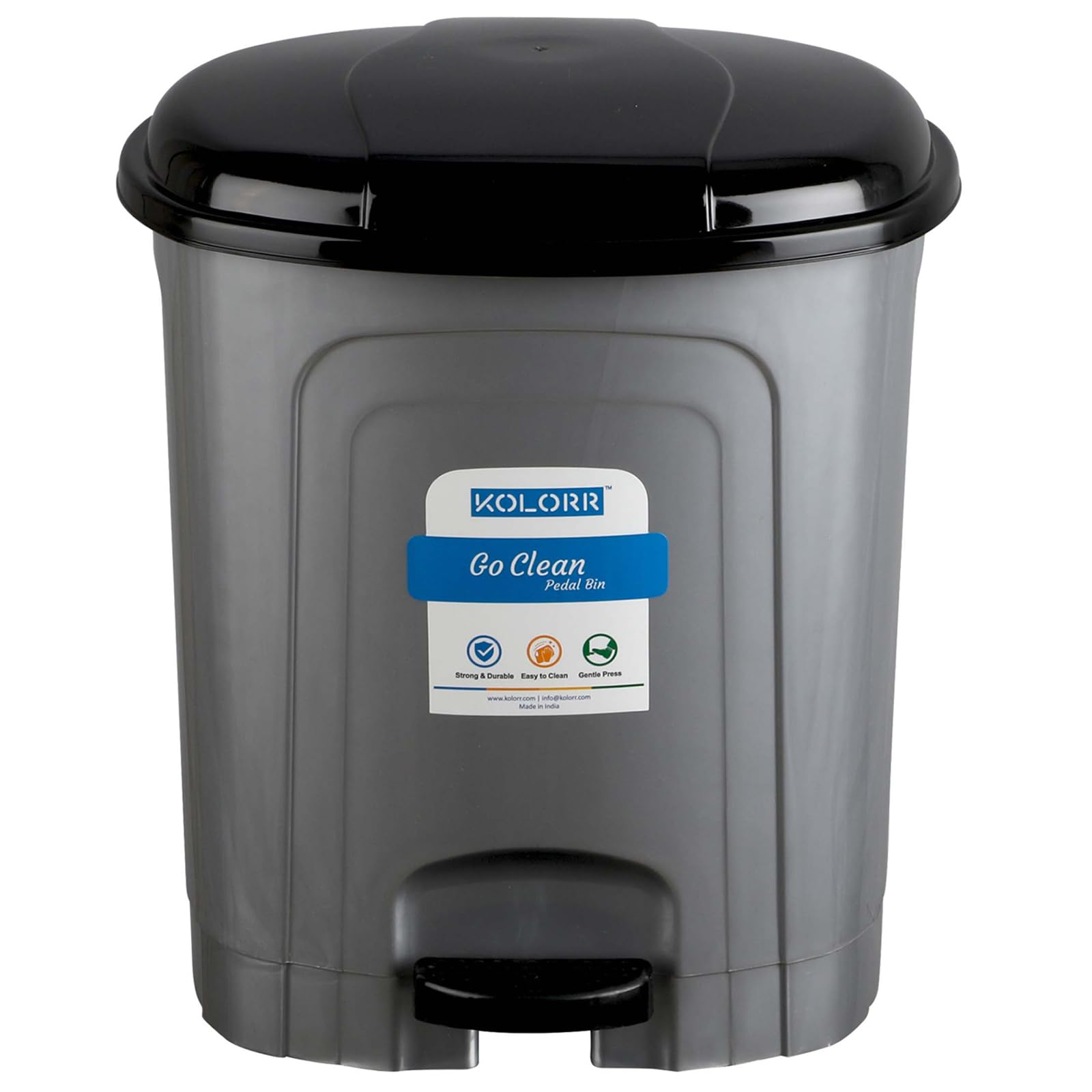 KOLORR Go clean 13 Litres Medium Size Plastic Pedal Dustbin Trash Can/Garbage Waste Bin with Lid for Home, Kitchen, Office, Bathroom & Washroom – Silver