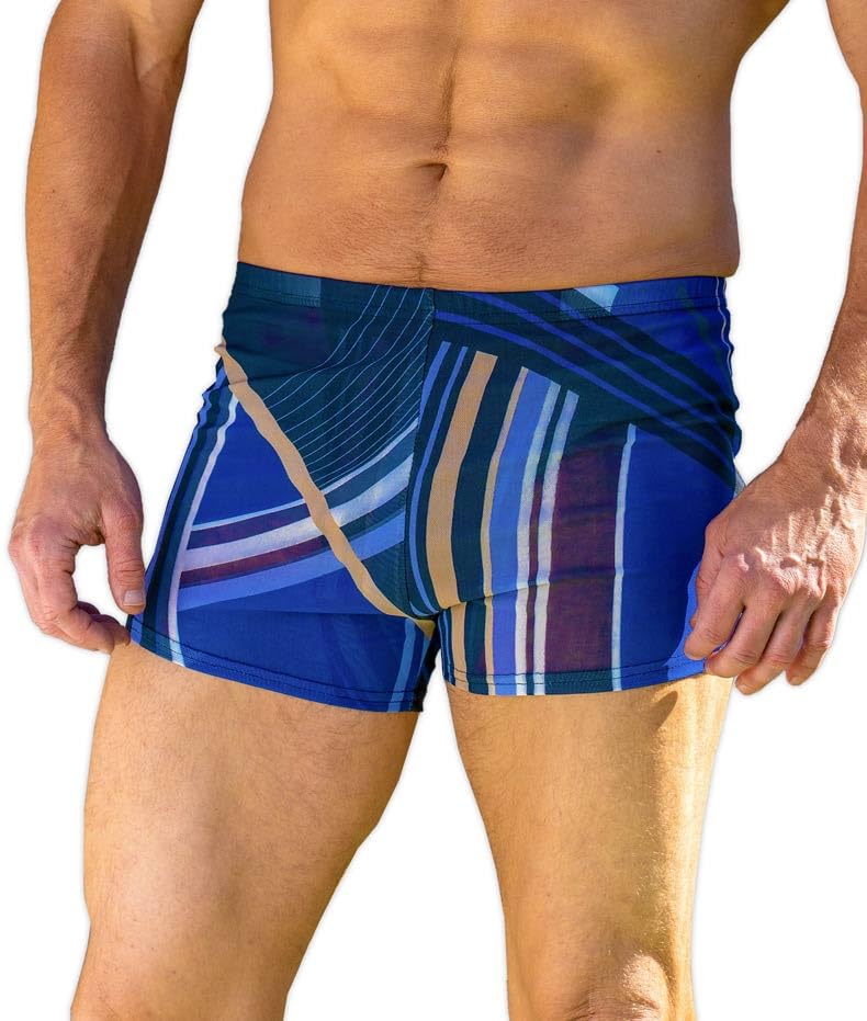COOLTAN Men's Tan Through Swim Hipster, Blue Swirls, Size Large