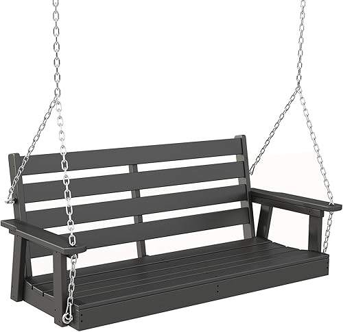 Miniatura 9 de IVY&LANE Columpio para porche al aire libre | Plástico HDPE | 2 personas | Columpios de banco colgantes | Resistente a la intemperie | 4 cadenas de