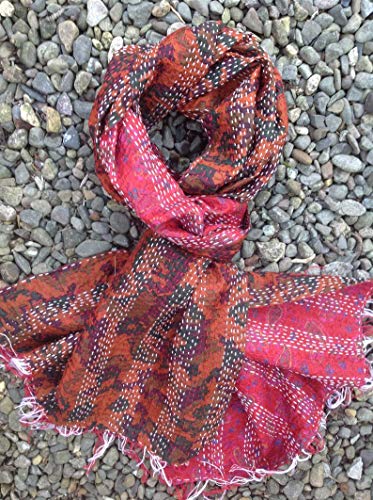 Indian Sari Reversible Kantha Scarf, Colorful Scarf - Assorted Colors Gorgeous Looks2