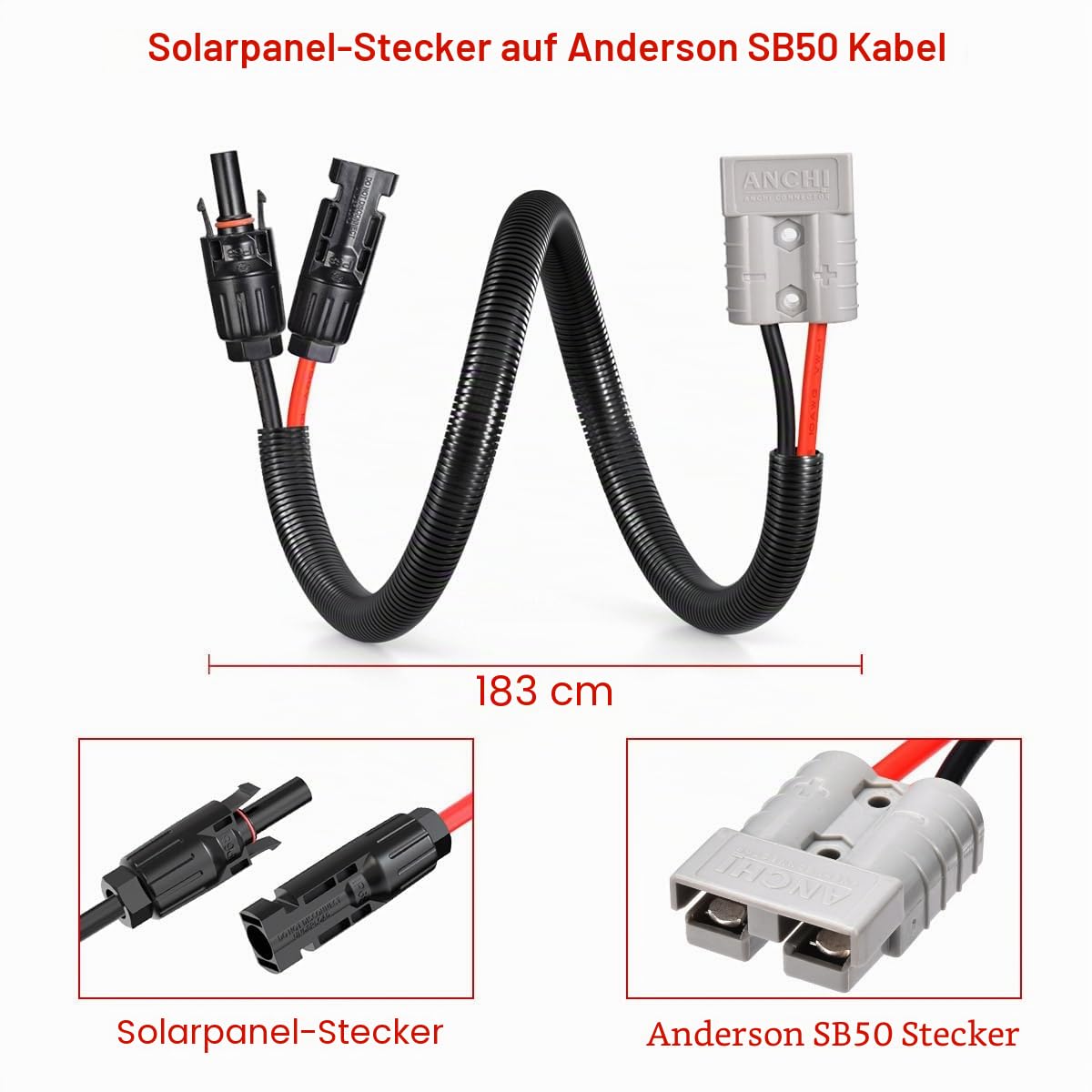 ELFCULB Solar auf Anderson Kabel,10AWG 1,8M Solarstecker auf Andersen Stecker 50A für Solarpanel Solargenerator