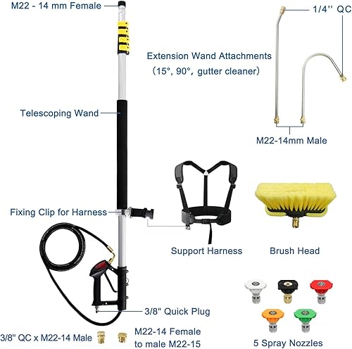 Miniatura 5 de janz Varita telescópica de aluminio para lavadora a presión de 24 pies con varita de extensión para lavadora a presión, accesorio limpiador de