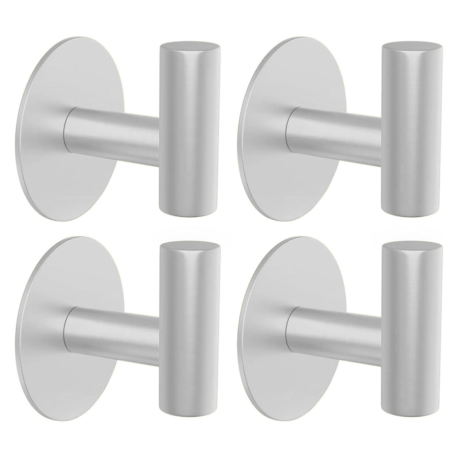 stusgo 4-Pack Adhesive Silver Towel Hooks Heavy Duty Self Adhesive Utility Hooks Stainless Steel for Coat Robe, Stick On Wall Hanger Hook for Shower, Waterproof、Rustproof、Oilproof.