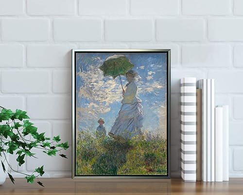 Miniatura 3 de Wieco Art Arte de pared enmarcado para mujer, con sombrilla, Madame Monet y su hijo de Claude Monet, famosas pinturas al óleo clásicas, impresiones