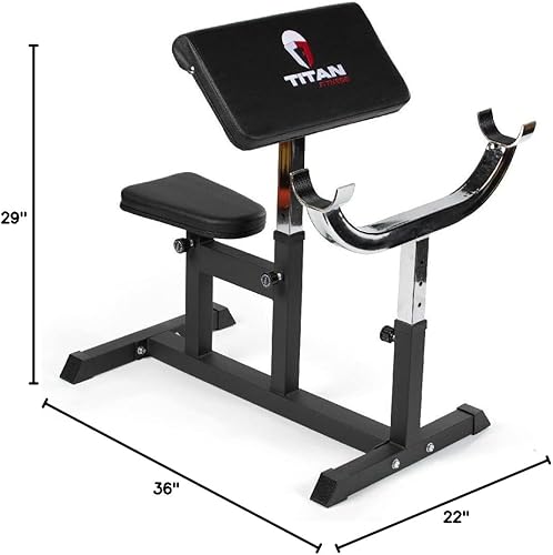 Miniatura 10 de Titan Fitness Estación de peso ajustable de predicador, capacidad de 250 libras, asiento de banco ajustable, reposabrazos ajustable, cierres de