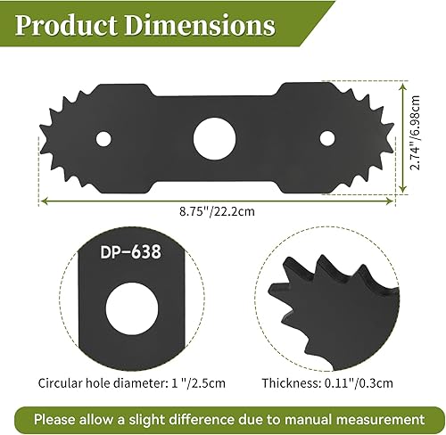 Miniatura 5 de Paquete de 2 cuchillas de bordeadora 638006008 638006007 con dientes compatibles con Ryobi RY13050 RY13050A RY15518 RY40030, hoja resistente de 8-58