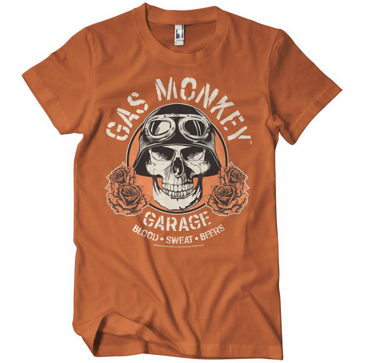 Gas Monkey Garage Officially Licensed Skull Mens T-Shirt (Burnt Orange), Large