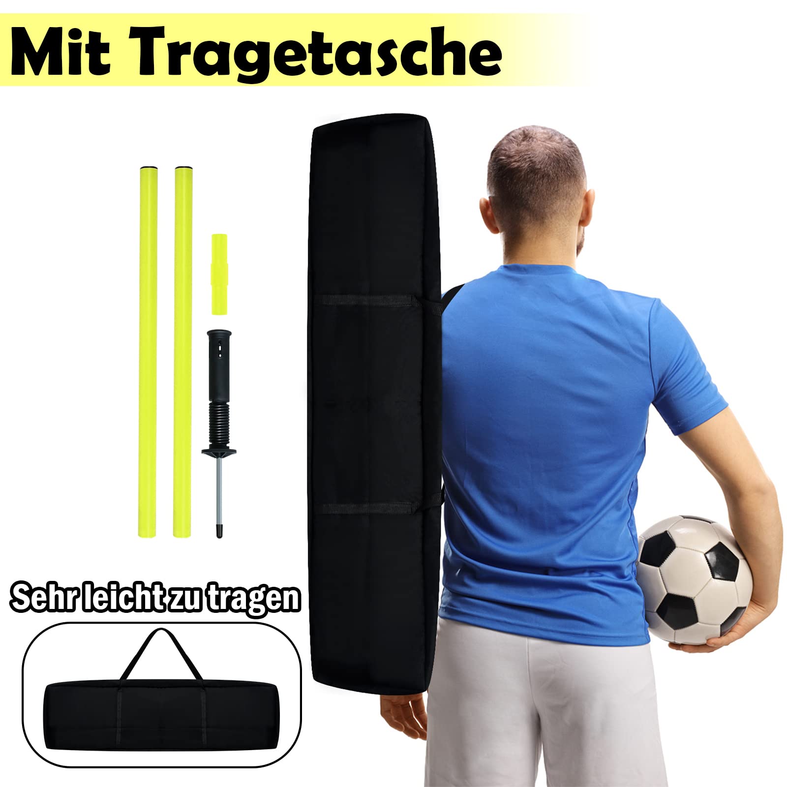 LZQ Slalom Poles Set di aste da allenamento Agility Set, giunto a molla rimovibile, con borsa per il trasporto e punta in metallo per allenamento di calcio e coordinazione