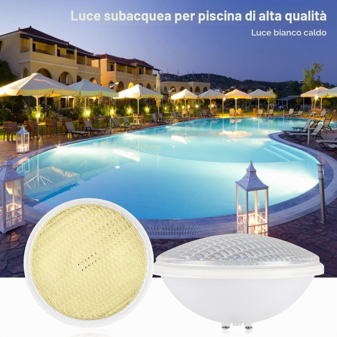 Illuminazione a LED per piscina, PAR56, IP68, impermeabile, 40 W, luce bianca calda, illuminazione subacquea, 12 V AC/DC, per paesaggio, giardino, fontana