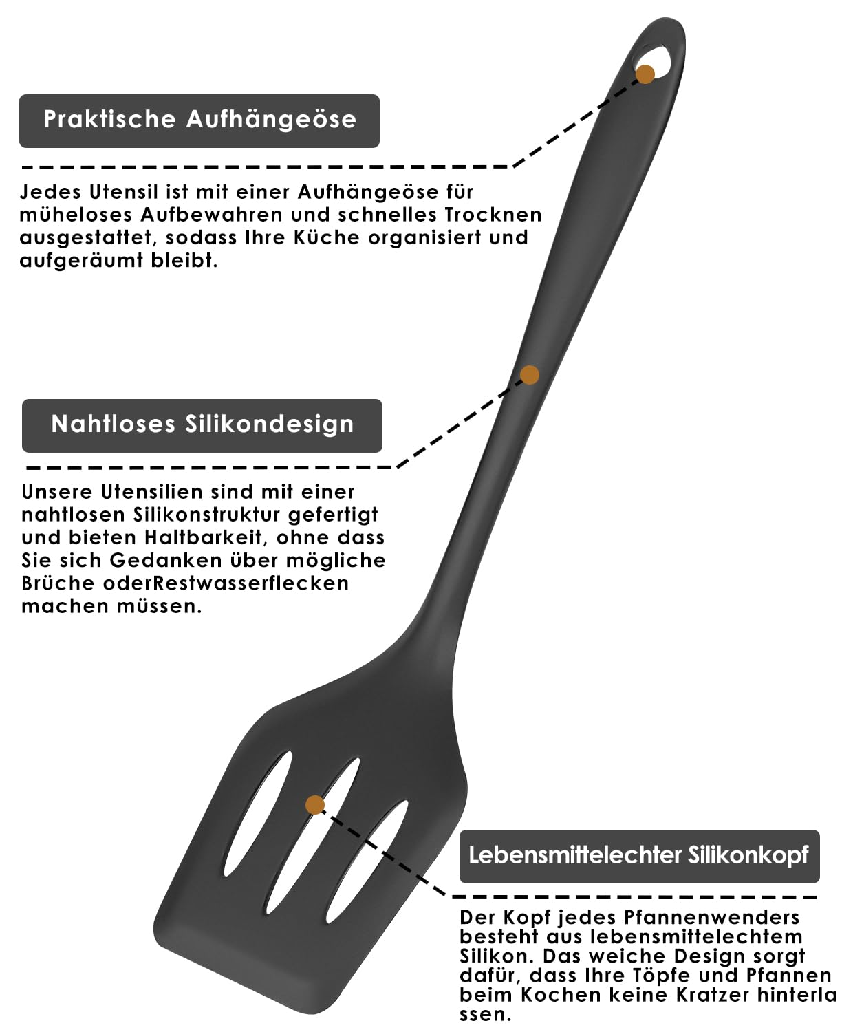 Küchenutensilien Set 43-teiliges Silikon Küchenhelfer, Hitzebeständiger Kochgeschirr mit Utensilienhalter, Antihaft Kochset, schwarz