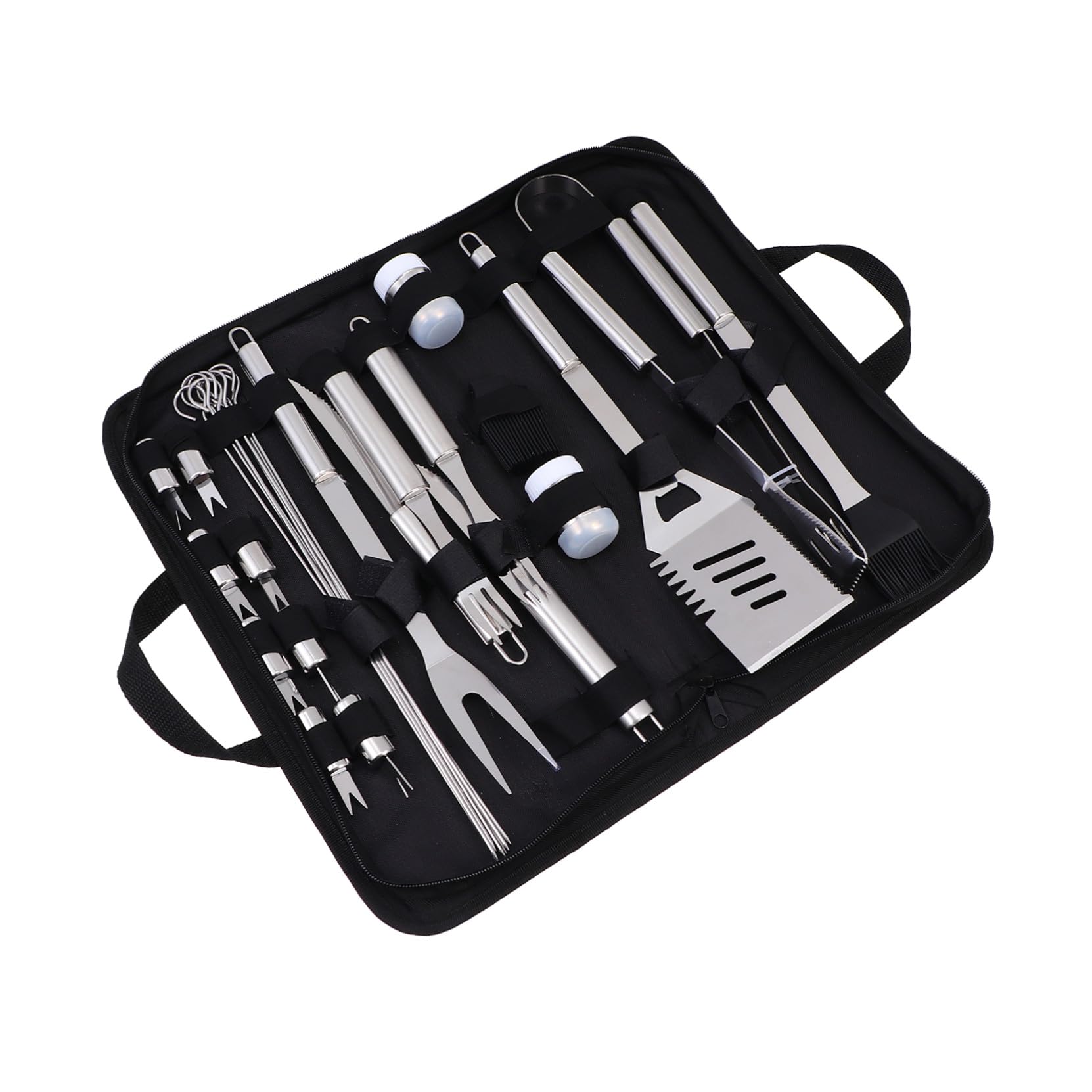 Utensili Barbecue in Metallo Resistente con Borsa Oxford Kit Completo Accessori Bbq per Grigliate Outdoor Strumenti Resistenti e Facili da Conservare