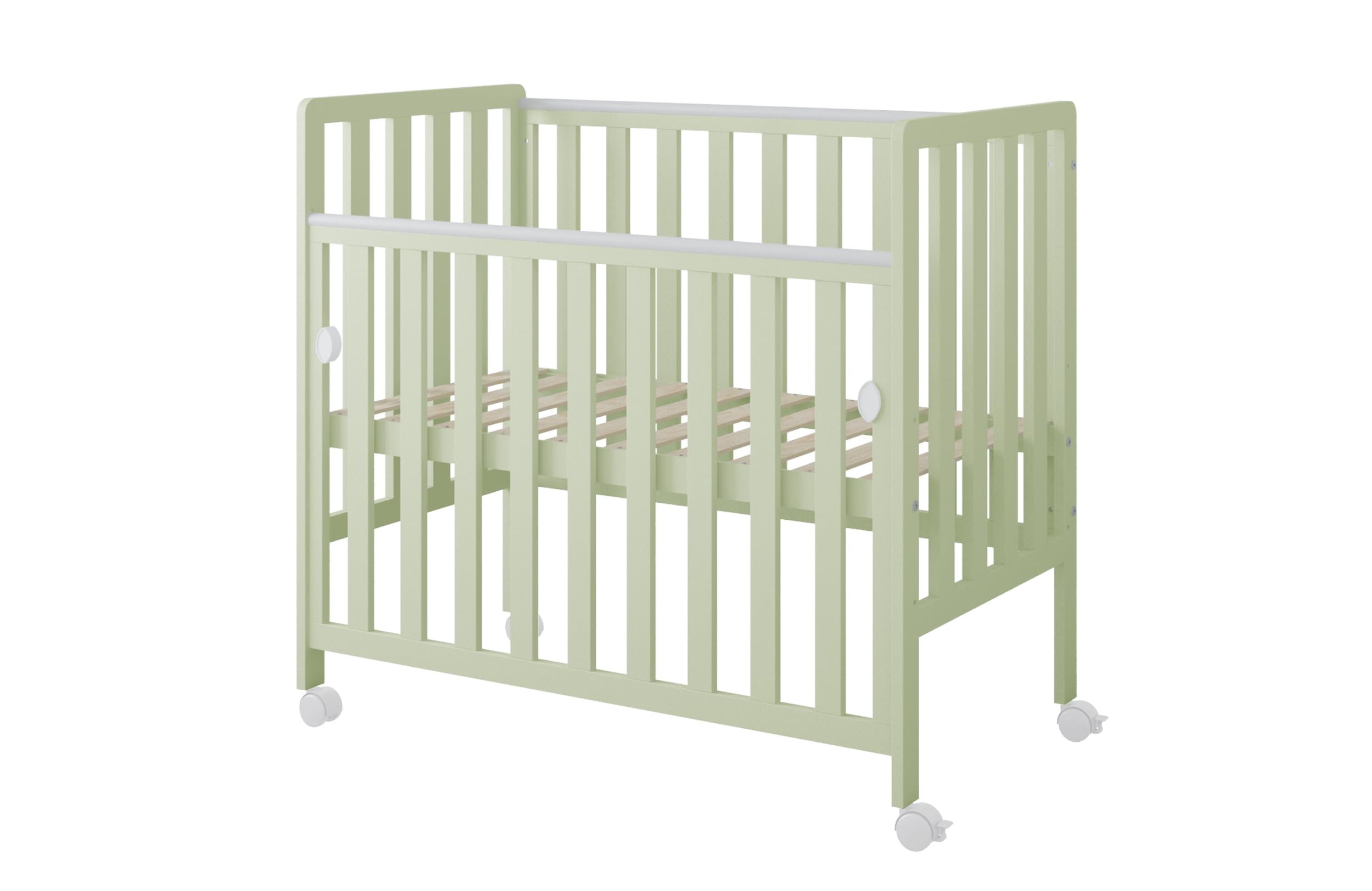 zee Bambi Mint Beistellbett Baby mit Rollen 100x50 cm Tragbar Babybett Verstellbarer Stubenwagen Kinder Bett im Minimalistischen Skandinavischen Stil 3-Fach Höhenverstellbar