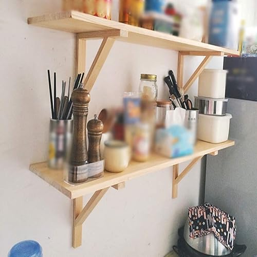 Miniatura 5 de Soportes para estante de madera de pino maciza oculta para montaje en pared, soportes flotantes para estanterías, cocina, sala de estar, decoración