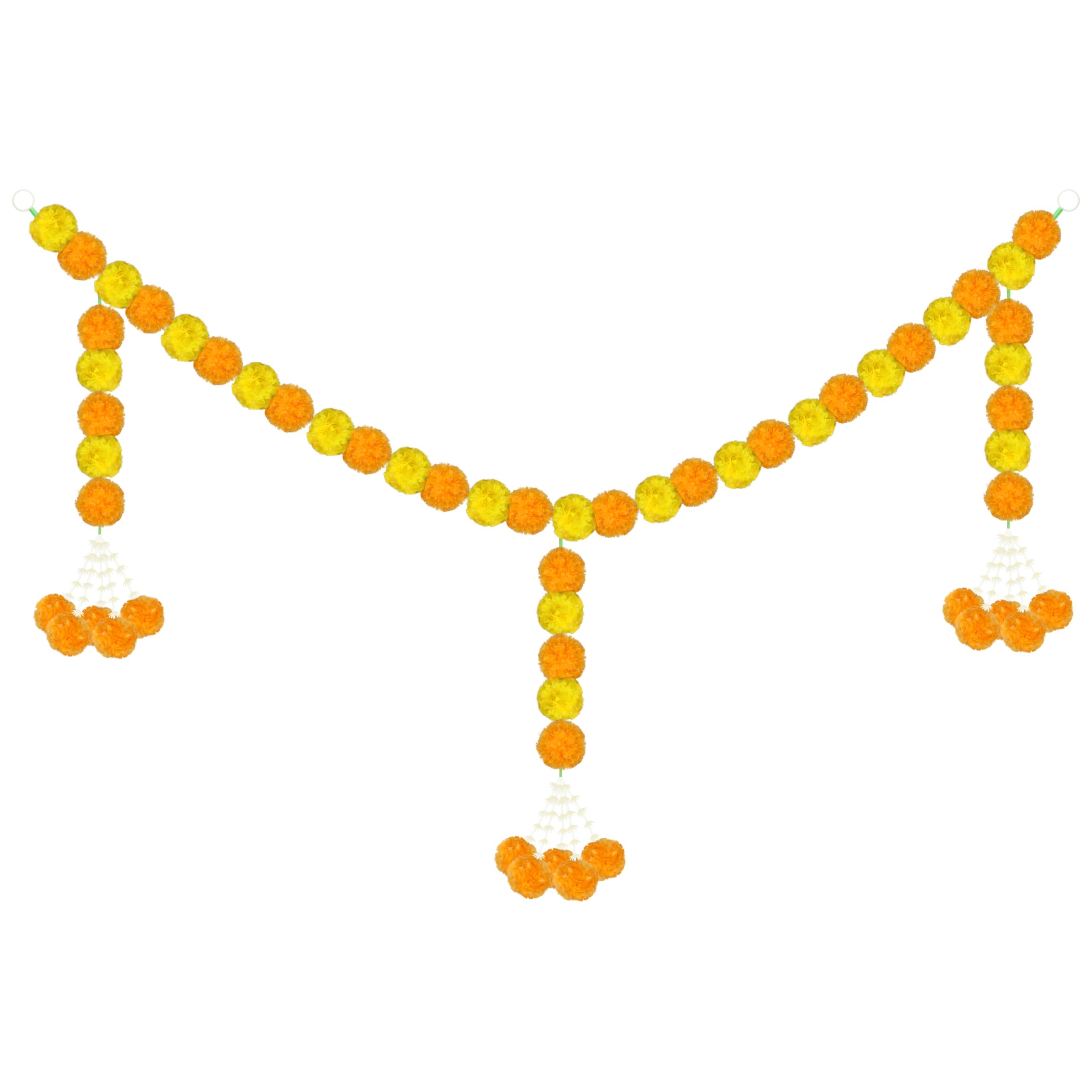 Day of the Dead Marigold Garland, 60 Inch Artificial Orange & Yellow Flower Hanging Garland with Tassels
