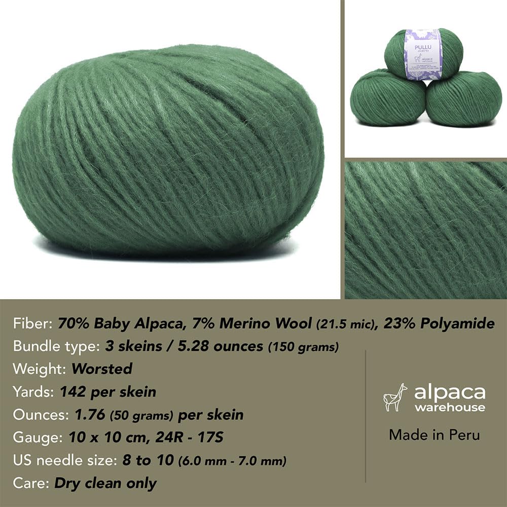 Pullu Baby-Alpaka-Merinowolle, Set mit 3 Knäueln (150 g) Kammgewicht, direkt aus Peru, himmlisch weich und perfekt zum Stricken und Häkeln (Serene Skylight)