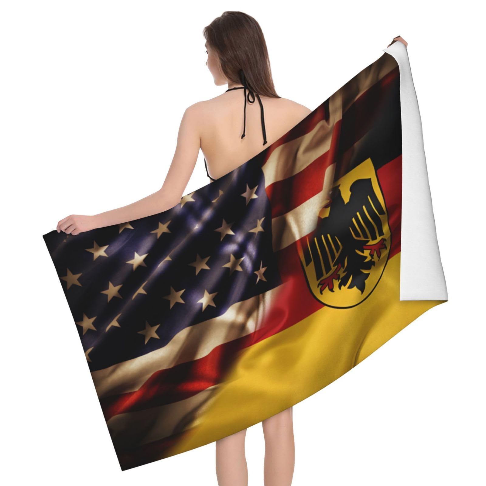HLBSDM Microfiber Combined Germany and USA Flag Beach Towel Quick Dry Soft Sand Free Beach Towels for Pool Swim Beach Lightweight Thin Towels