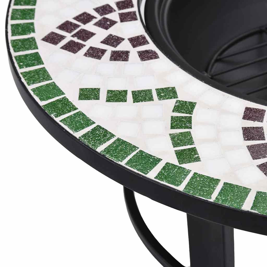 Mozaika zielona 68 cm palenisko ceramiczne | Wysokiej jakości stalowa miska, stojak na 3 stopy, idealny grill ogrodowy lub patio, okrągły blat do napojów