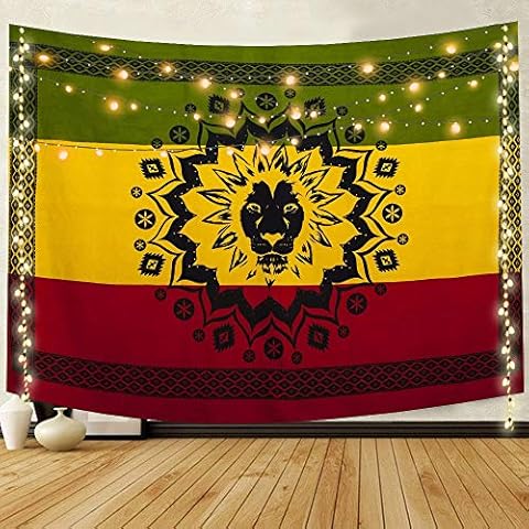 Simsant Rasta Rastafarian Tapestry Lion Head Green Yellow Red Bob Tapestry Wall Hanging for Living Room Bedroom Dorm SIZY0595 80"x60"(203x152cm) Cover