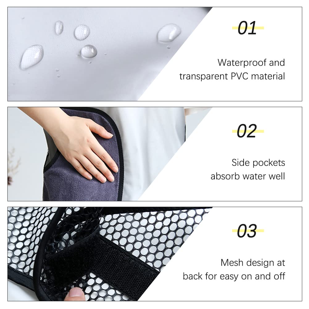 WAYUTO Kitchen Aprons with 2 Pockets Hand Wiping Apron Long Sleeves Transparent Dishwashing Apron Waterproof Apron for Cooking Baking Cleaning Work White