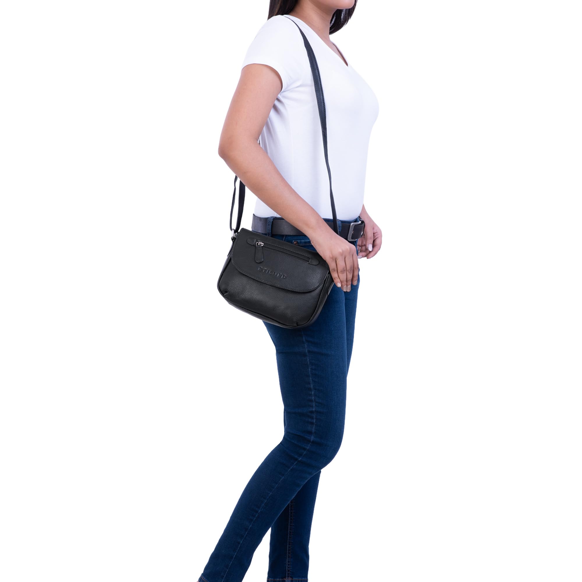 STILORD Tamara Kleine Handtasche Damen Leder Schwarz Umhängetasche Vintage für Frauen zum Ausgehen Abendtasche Partytasche Elegante Echtleder Tasche