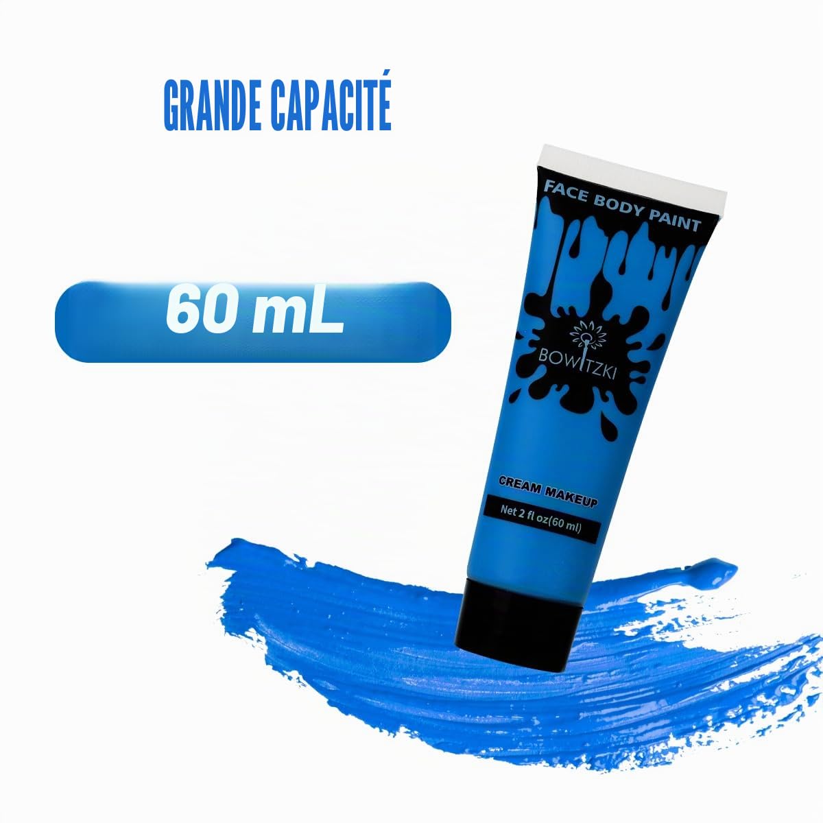 Bowitzki 60 ml de peinture pour le visage et le corps, 60 ml, peinture à base d'eau, effets spéciaux pour adultes, Halloween, Noël, fête, scène, cosplay - Bleu