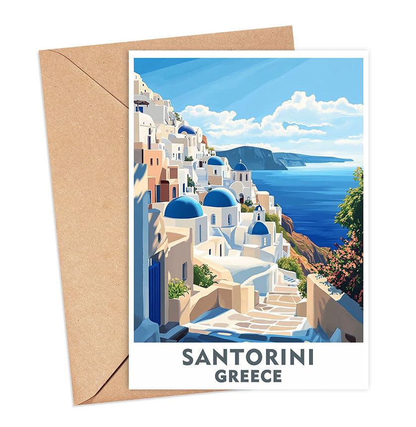 Santorini City Greeting Card - Greece Travel Card - Santorini Greece Travel Art - Santorini City Card Gift - City Greeting Card - Santorini Keepsake