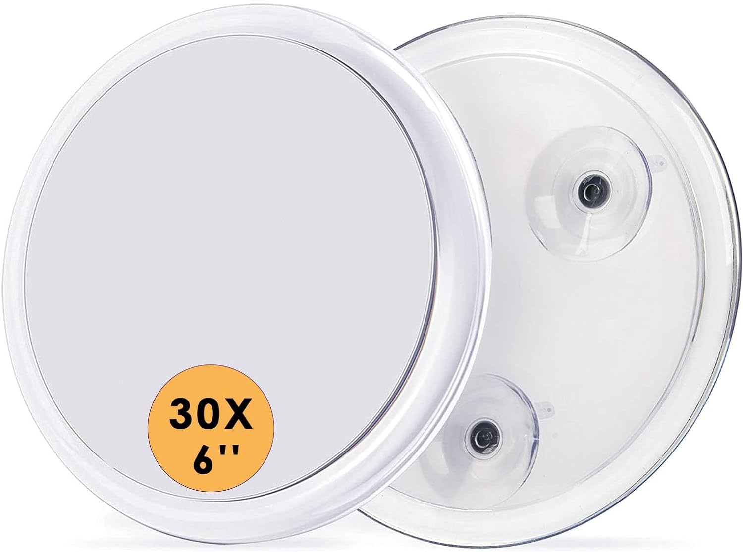 Auxmir 30X Espejo de Maquillaje 15cm con 3 Ventosa, Espejo de Aumento para Pared Baño, Espejo Portátil Redondo para Viaje, Blanco