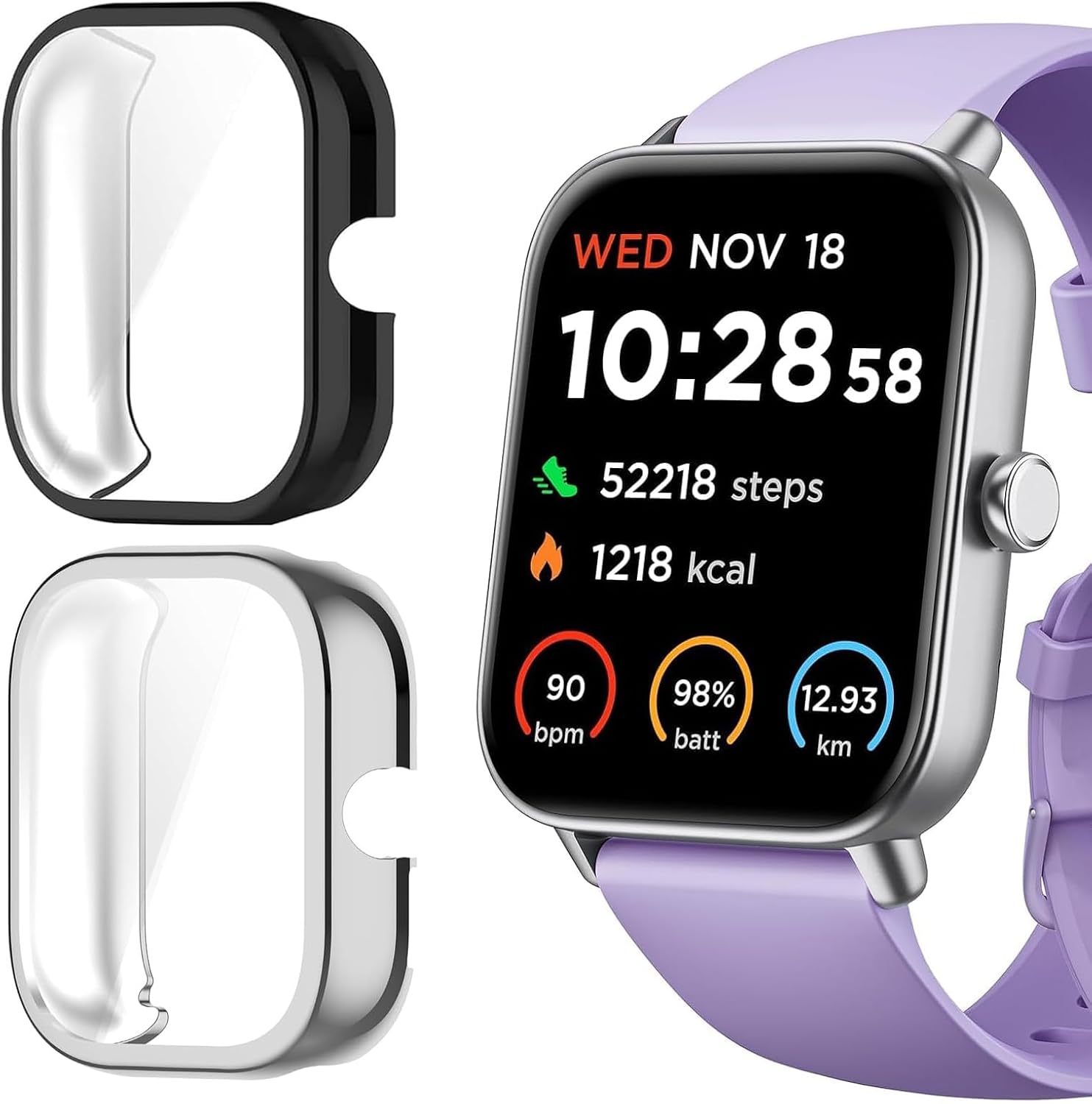 IDW19 Smart Watch Case, Compatible with Konitee Smart Watch Case, Lamshaw TPU Case with Screen Protector Compatible with Konitee IDW19, Quican IDW19, Gydom IDW19 SmartWatch Case (Black+Silver)