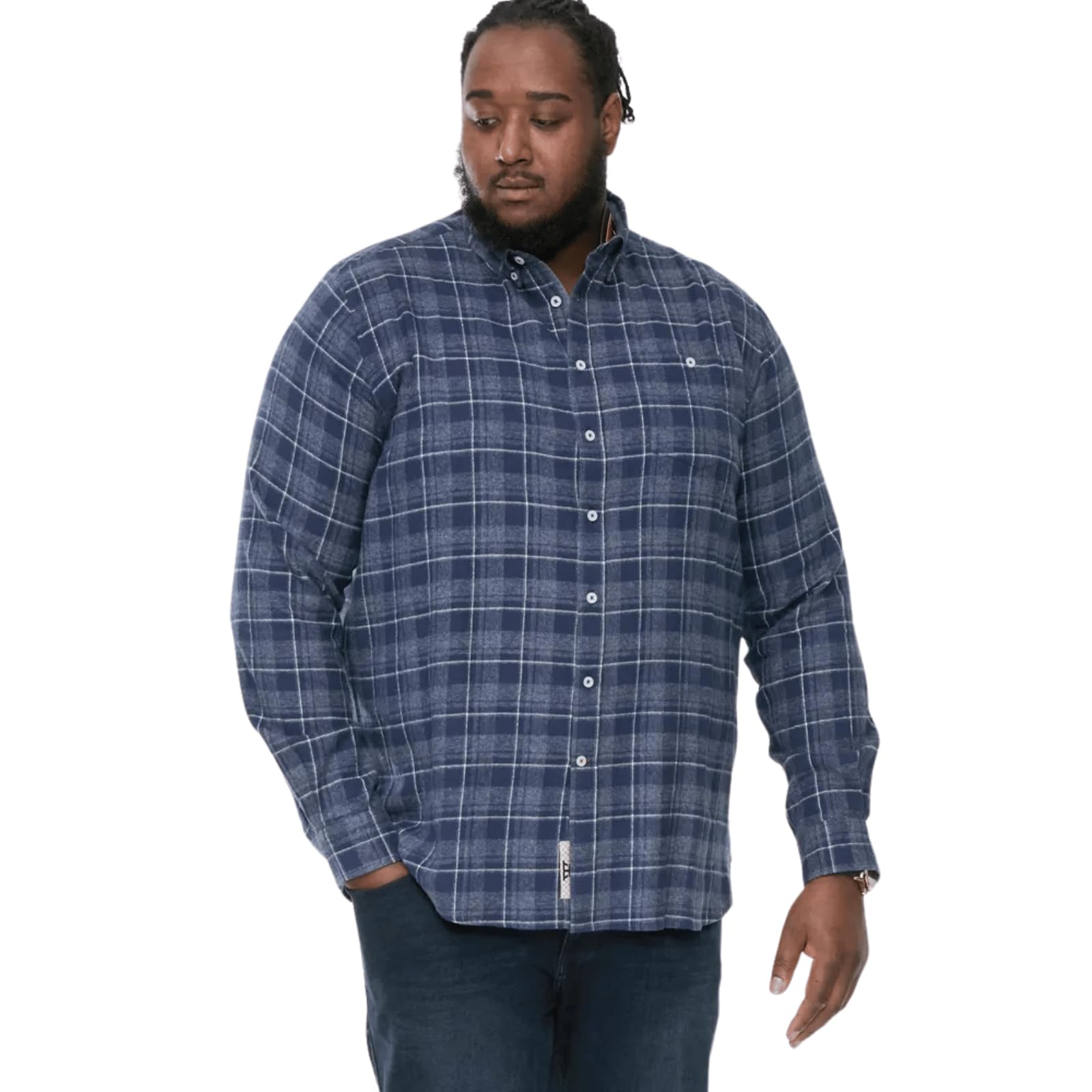 D555 Men's Navy Long Sleeve Check Shirt For With Button Down Collar In 3XL