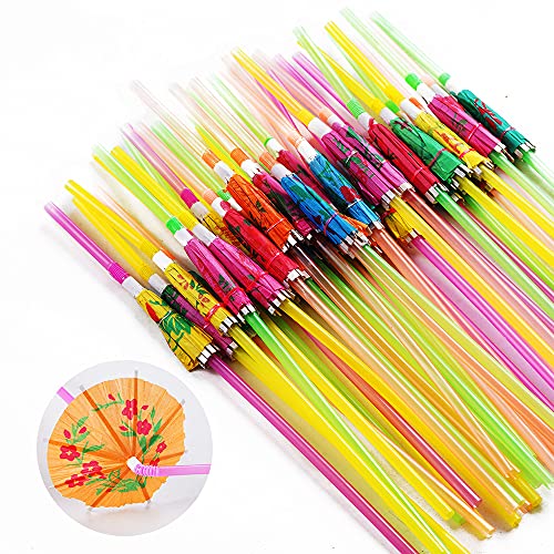CVNDKN 150 Pcs Umbrella Straws,Colourful Disposable Bendable Drinking Straws For Tropical Hawaiian Beach Theme Parties, Bar Cocktail Decoration.