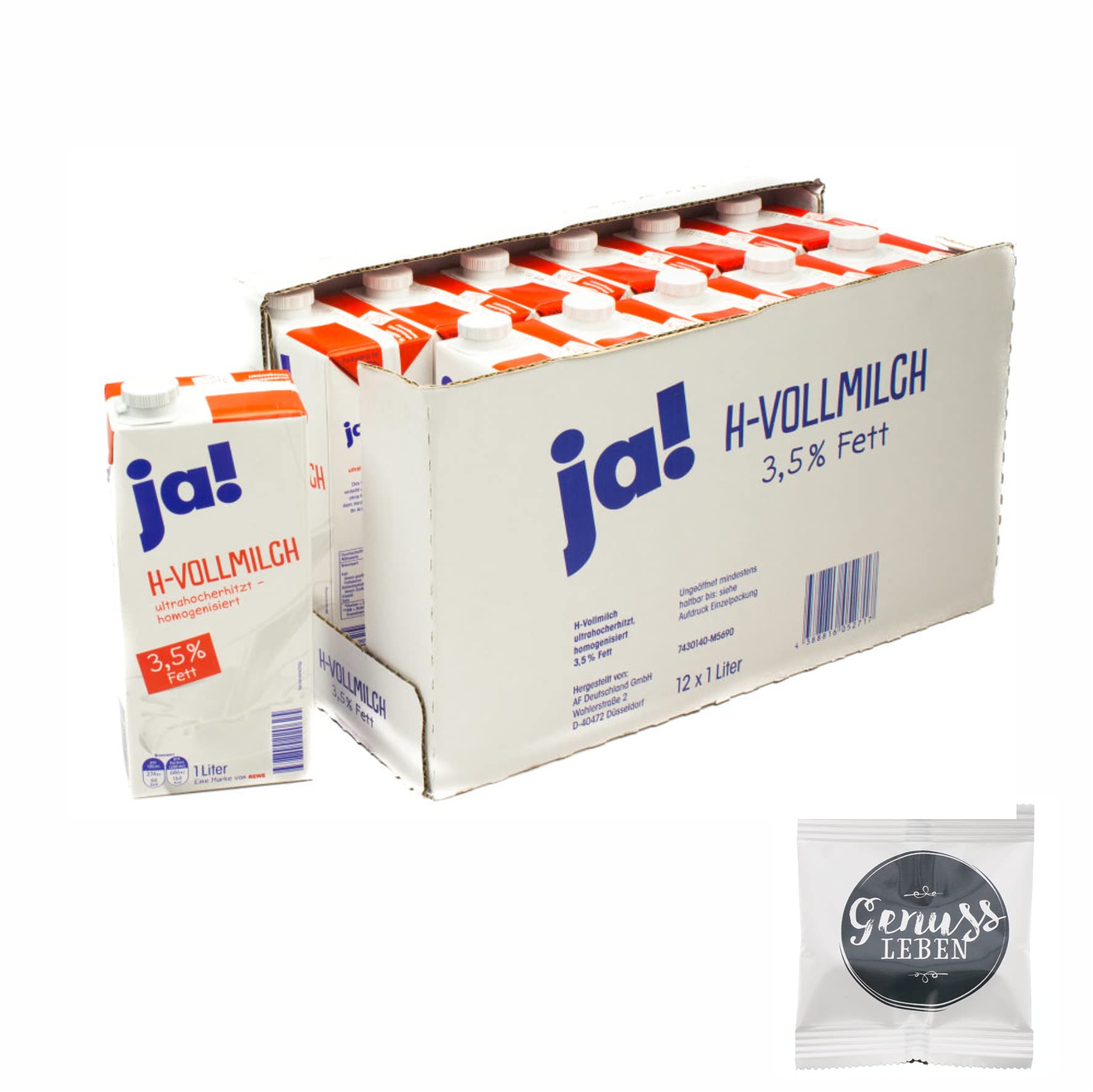 JA! haltbare Milch 3,5% 12x 1 Liter Gebinde mit Genussleben Versandschutz