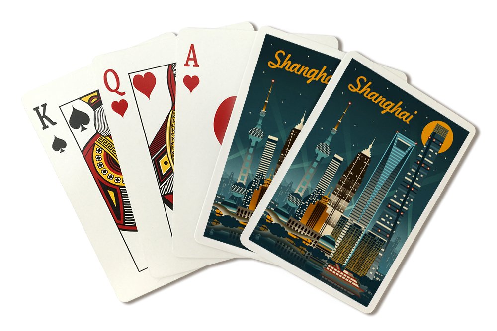 Lantern Press Shanghai, China, Retro Skyline (52 Playing Cards, Poker Size Card Deck with Jokers)