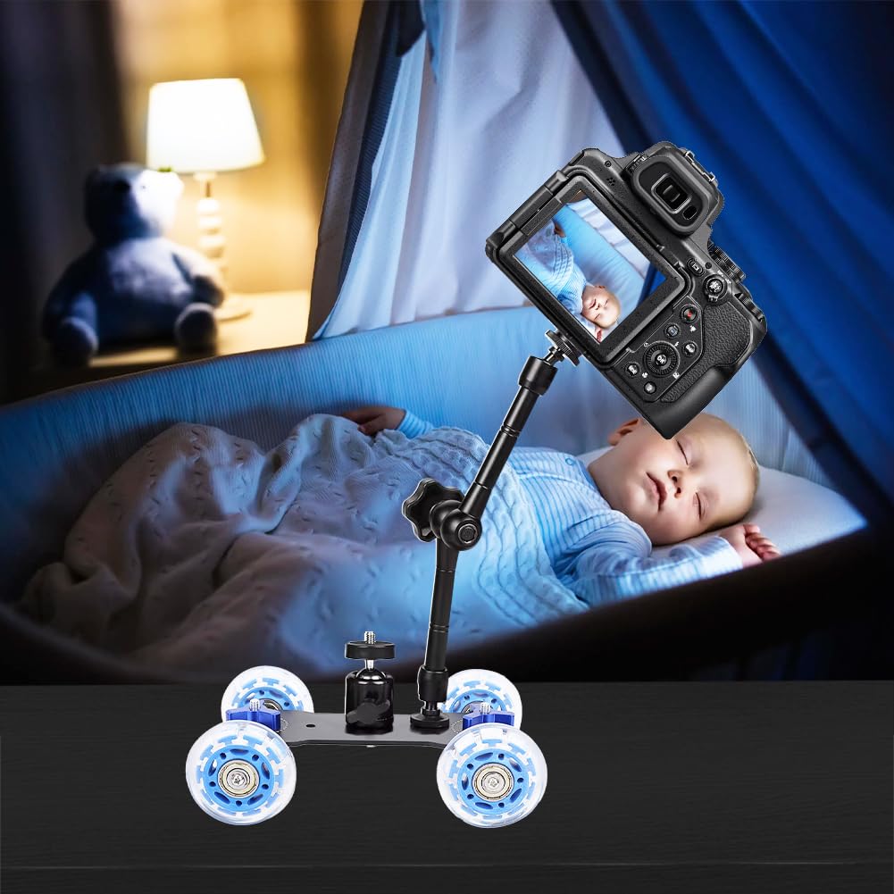 Dolly Skater Car, Portable Mini 10KG Desktop Load Rail Roller Track Professional Slider Car pour DSLR Camera Camcorder Mirrorless Cameras Cell Phones