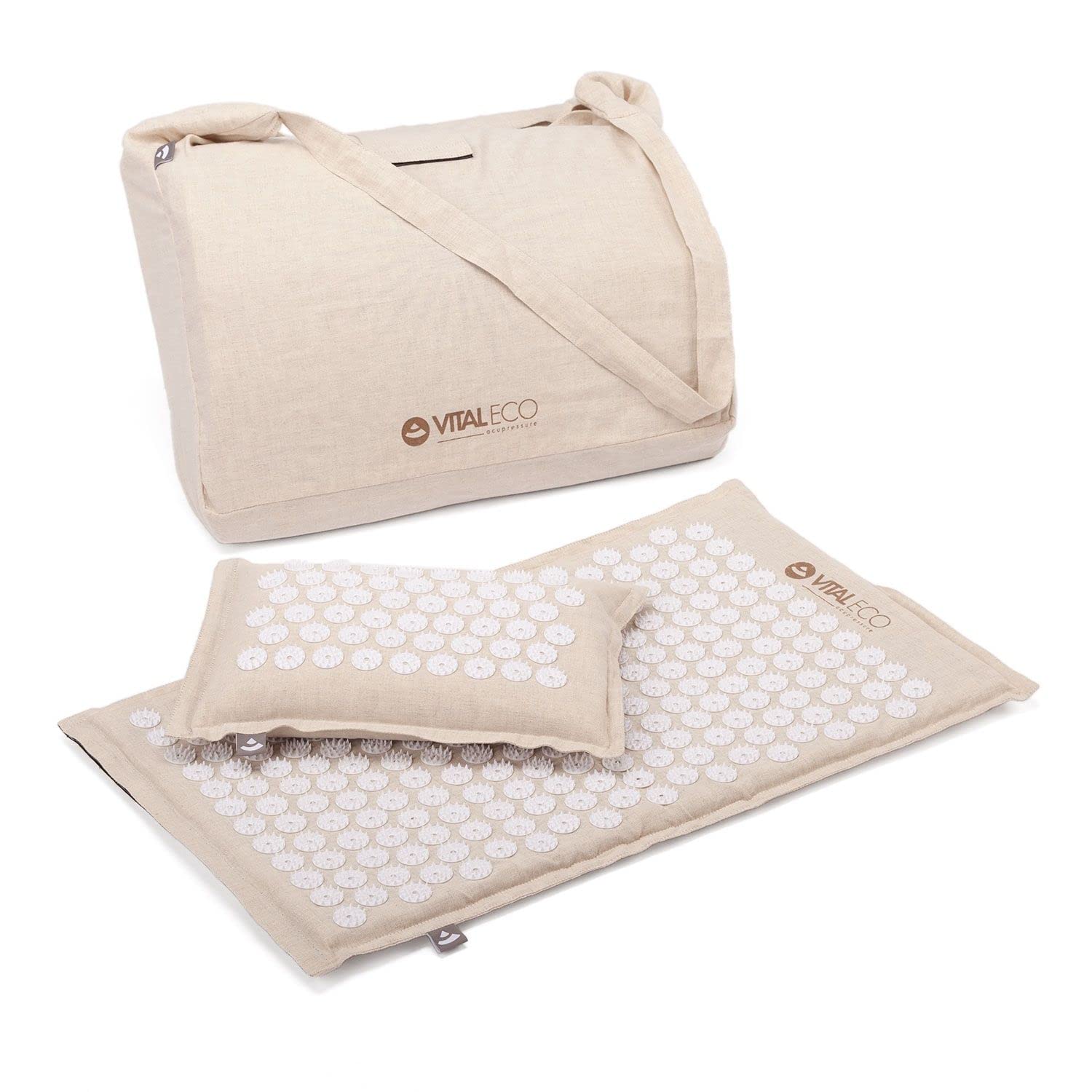 Bodhi VITAL ECO Akupressurmatte & Kissen Set | Fakirmatte & Akupressurkissen aus Naturmaterial & Bio-Halbleinen | Relaxmatte inkl. Tasche | Massagematte gegen Rücken- und Nackenschmerzen