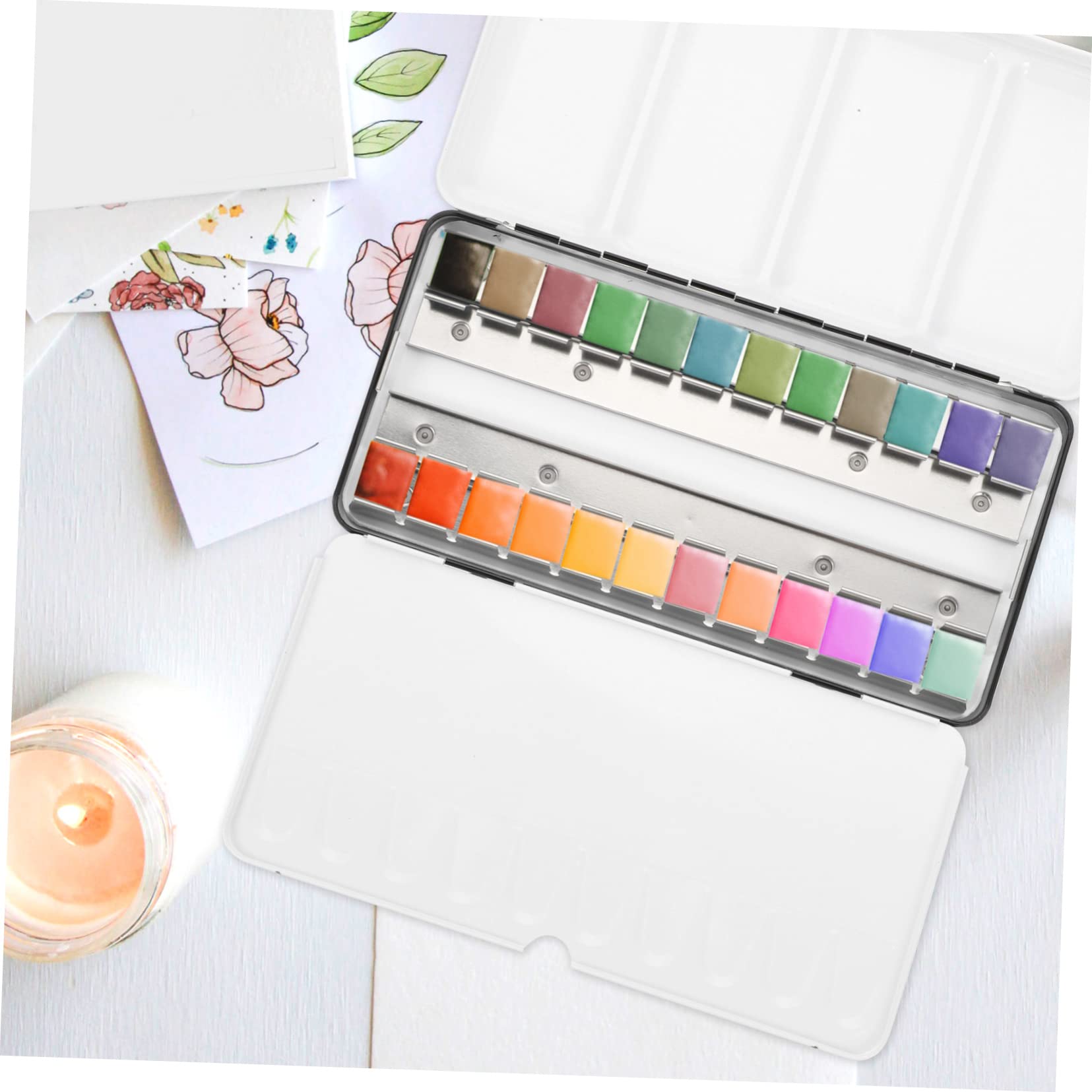 Boîte Aquarelle Vide de Voyage en Fer Noir, Palette Aquarelle Vide 48 Godets, Légère et Réutilisable pour Étudiants et Débutants