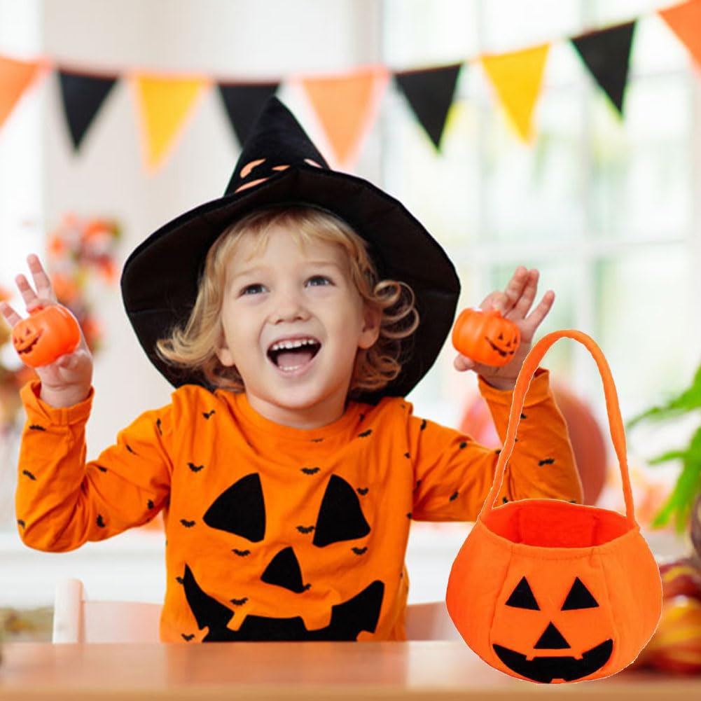 2 Sacs Bonbon Halloween Citrouille - 20x13x13 Cm, Feutre Durable, Anse 15 Cm - Trick Or Treat