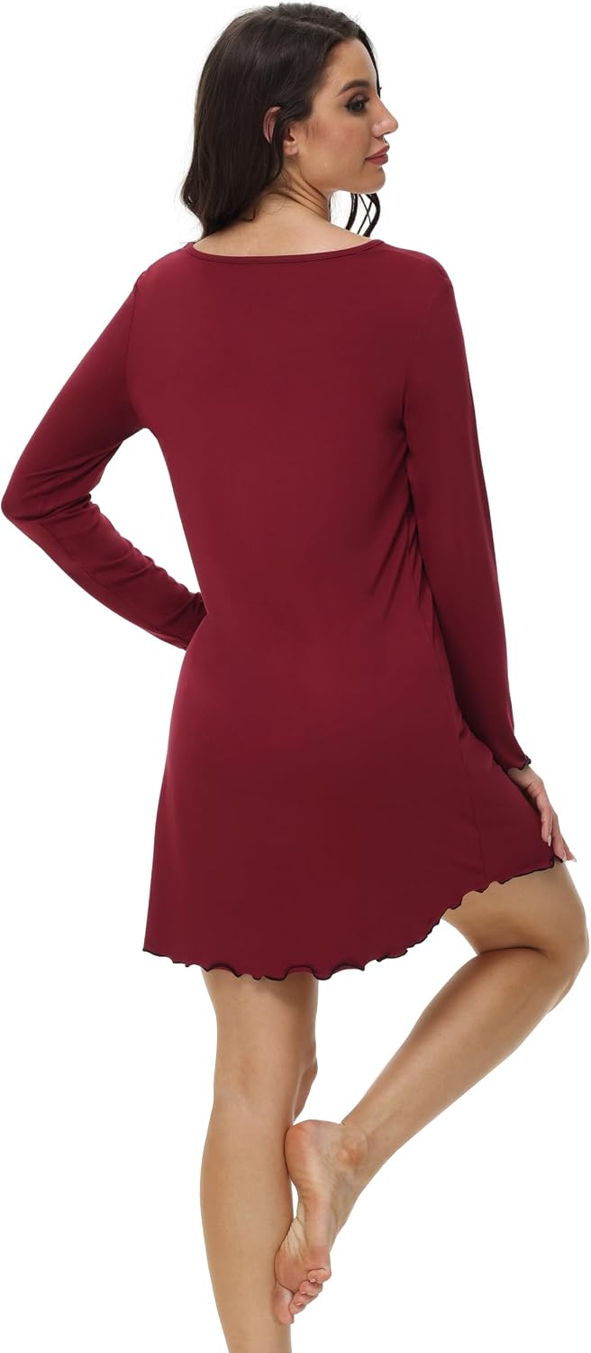 WiWi Women's Viscose from Bamboo Nightgown Long Sleeve Nightshirt Soft Sleep Dress Loose Comfy Pajama Sleepwear S-XXL