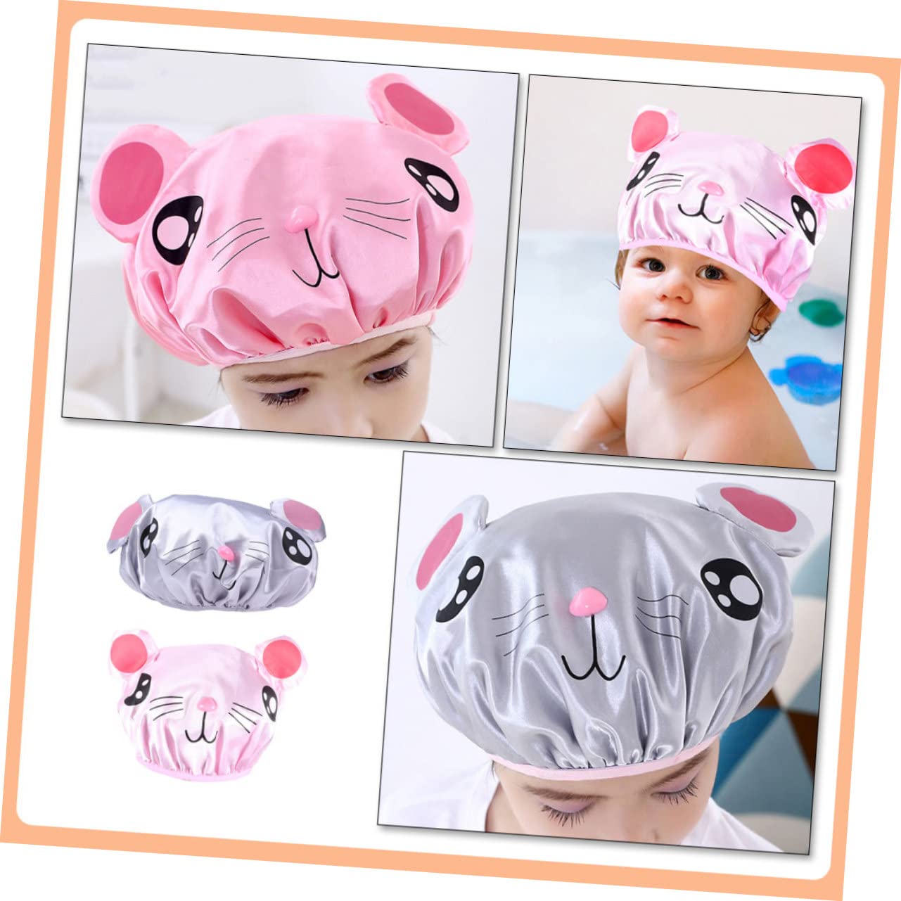 VICASKY 10piezas Gorros De Ducha Para Niño Ajustables y Reutilizables Protección Para Cabello Baño Diseño De Dibujos Animados Impermeables y Transpirables Accesorios Infantiles Para