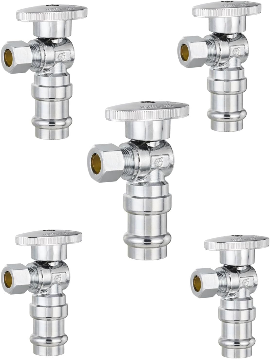 (Pack of 5) EFIELD Stop Angle Valve, 1/2" Copper Press x 3/8" OD Compression, 1/4 Turn, LF Brass Made, Chrome Plated,(VALVE393-5PCS)