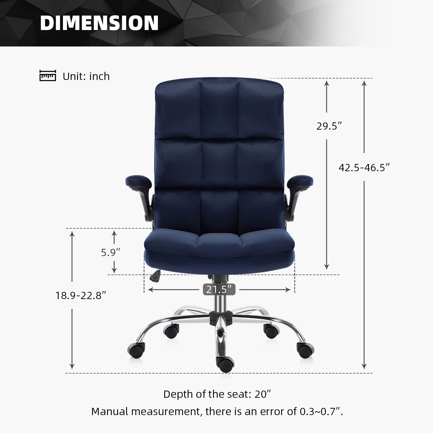 YAMASORO Velvet Office Chair High Back Executive Desk Chair with Flip