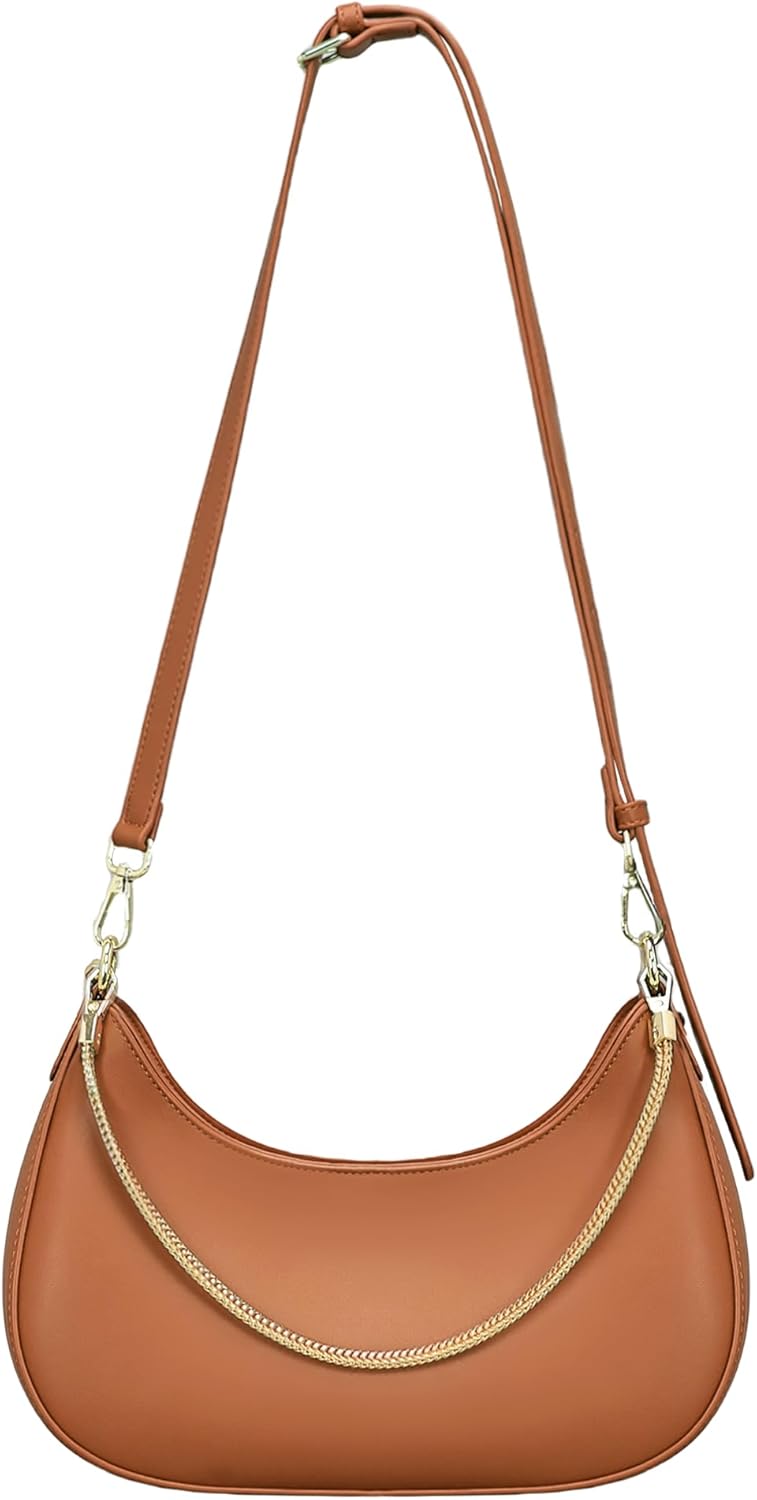 Shoulder Bag for Women PU Leather Crossbody Bags Clutch Purse with Adjustable Strap Crescent Women's Hobo Handbag with Zipper