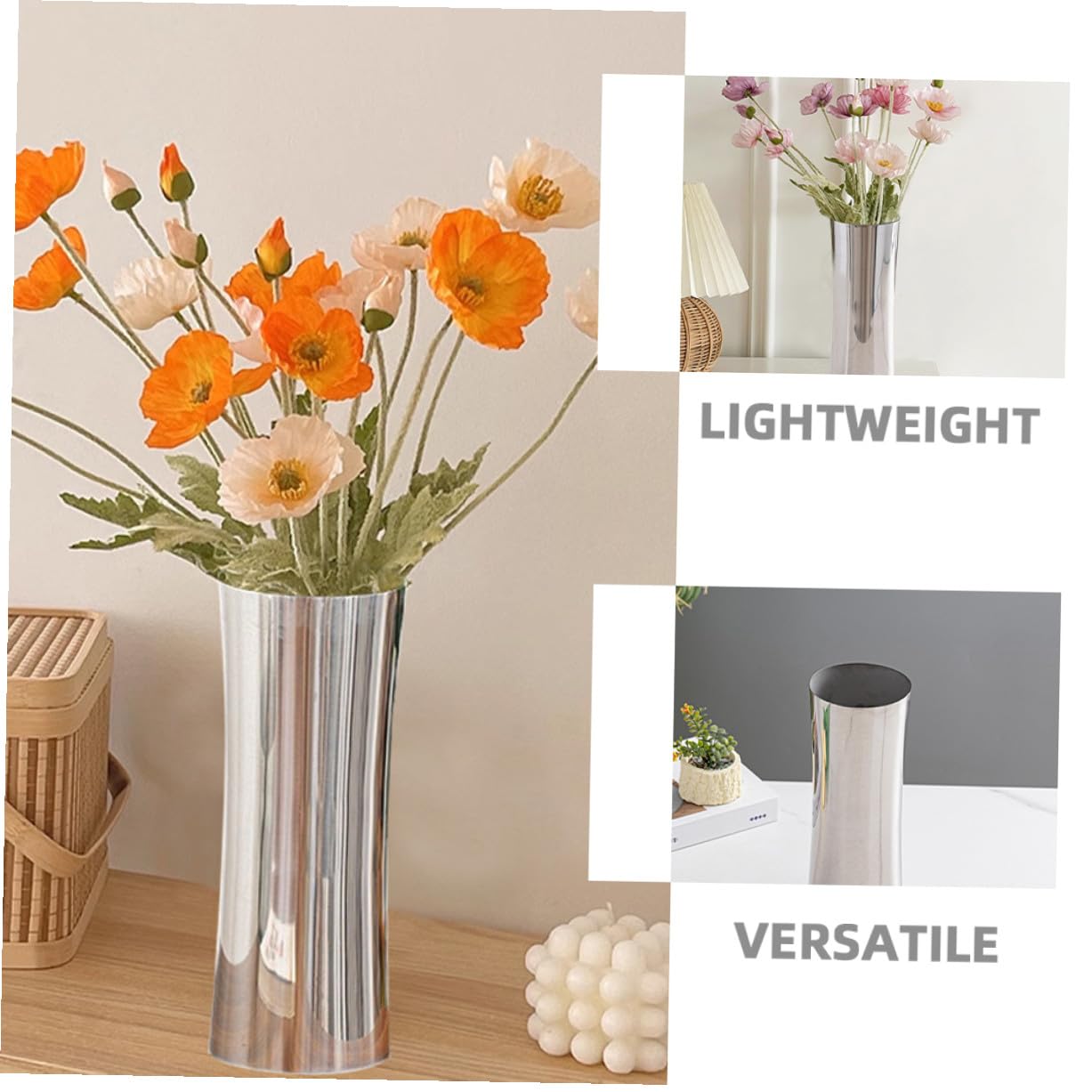 TOYANDONA Moderner Edelstahl Spiegel Vase Hydroponisch Metall Blumenvase für Wohnzimmer Nordic Deko Esszimmer Tisch Mittelstück Langlebig Korrosionsbeständig